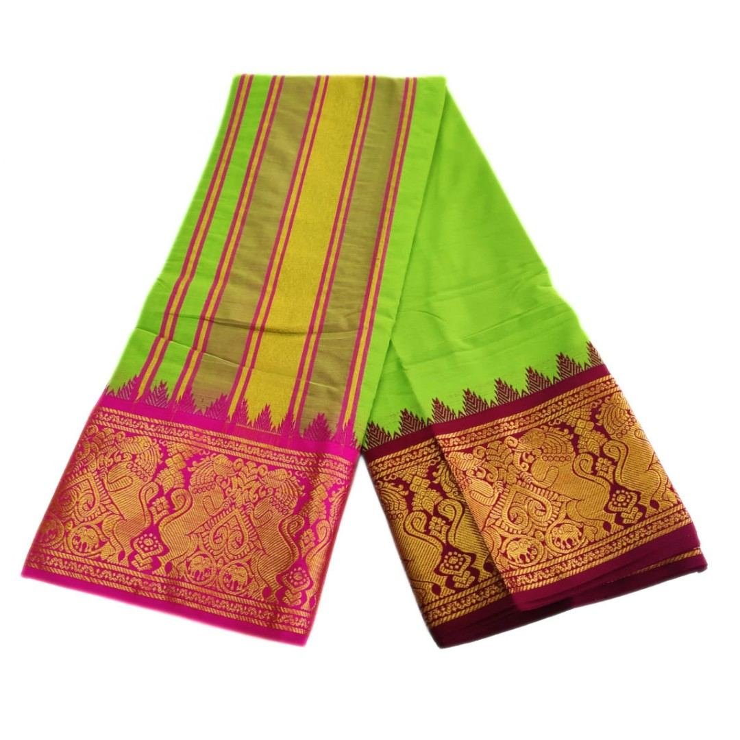 Parrot Green Premium Jacquard Color Dhotis - Image 2