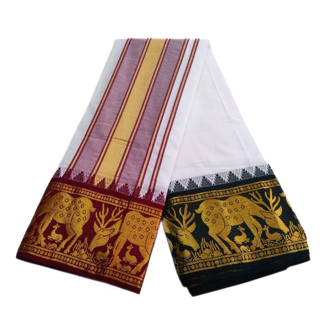 White Premium Jacquard Color Dhotis - Image 2