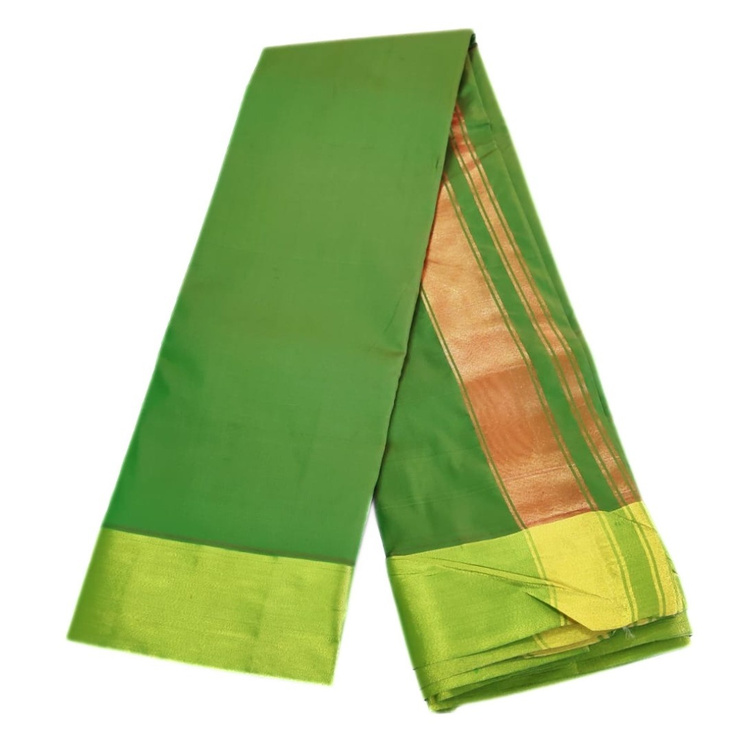Amman Green Color Zarigai Border Soft Silk Dhoti - Image 2