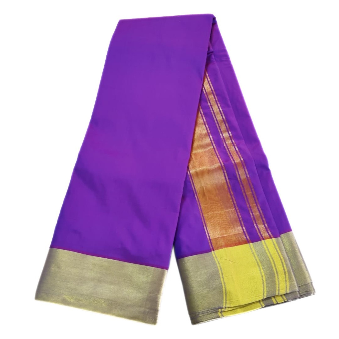 Purple Color Zarigai Border Soft Silk Dhoti - Image 2