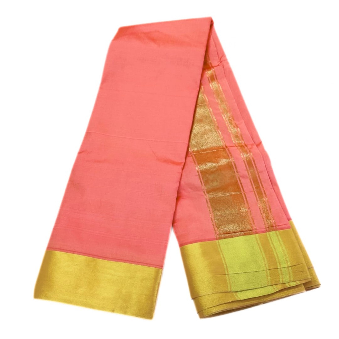 Kanagamaram/Crossandra Color Zarigai Border Soft Silk Dhoti - Image 2