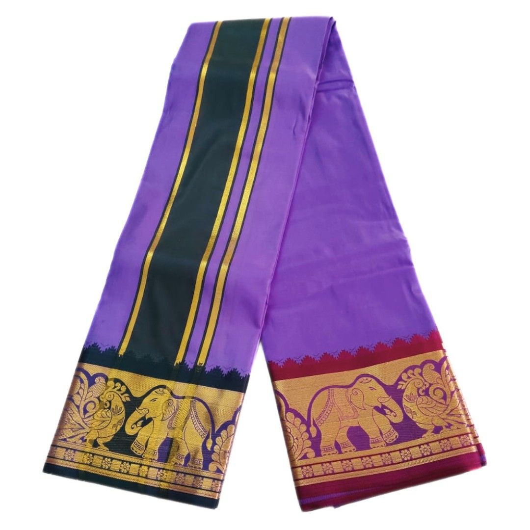Light Purple Color Premium Karishma Soft Silk 6 Inch Border Dhoti - Image 2