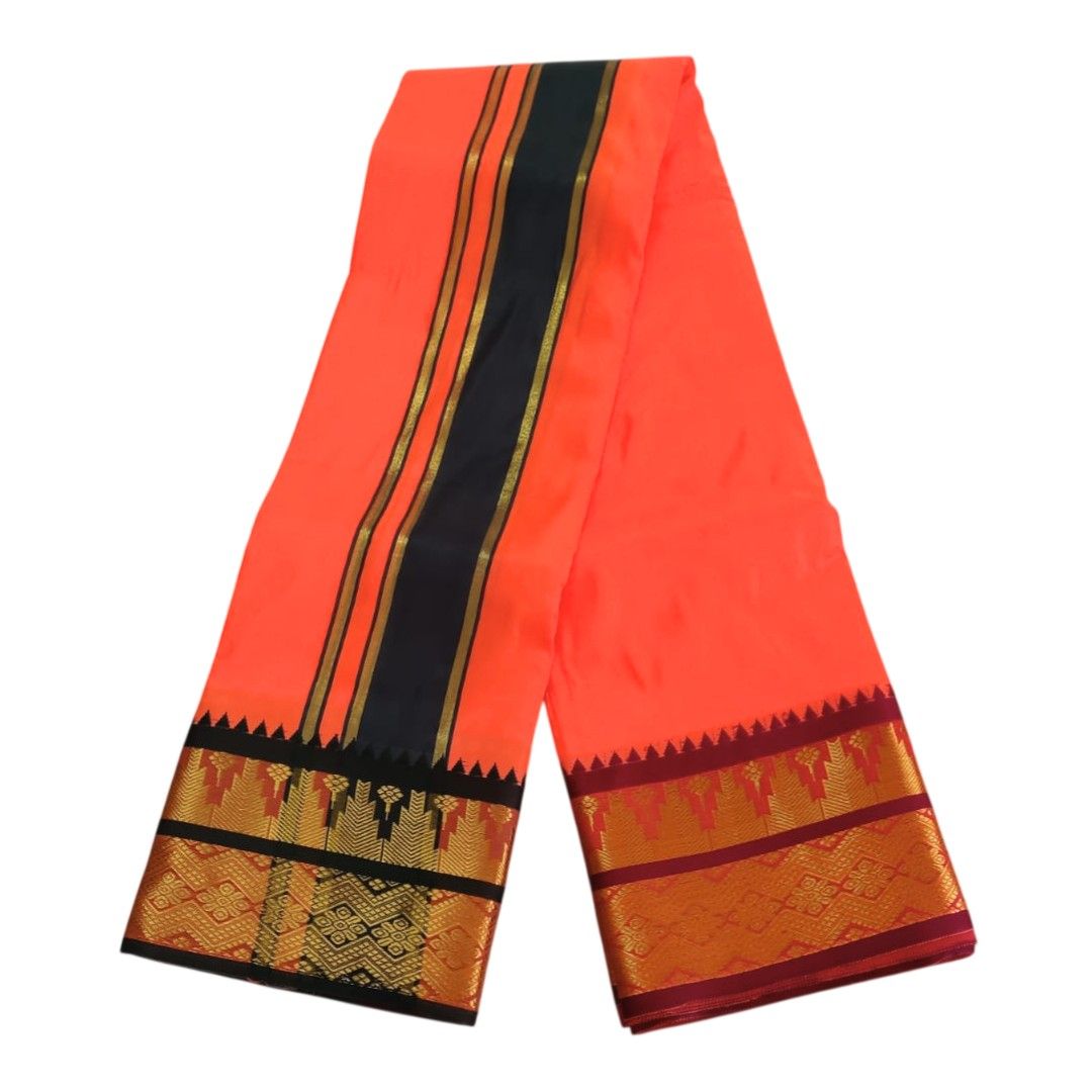 Bright Sendhuram Color Premium Karishma Soft Silk 6 Inch Border Dhoti - Image 2