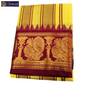 Lemon Yellow Premium Jacquard Color Dhotis