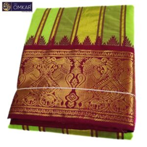 Parrot Green Premium Jacquard Color Dhotis