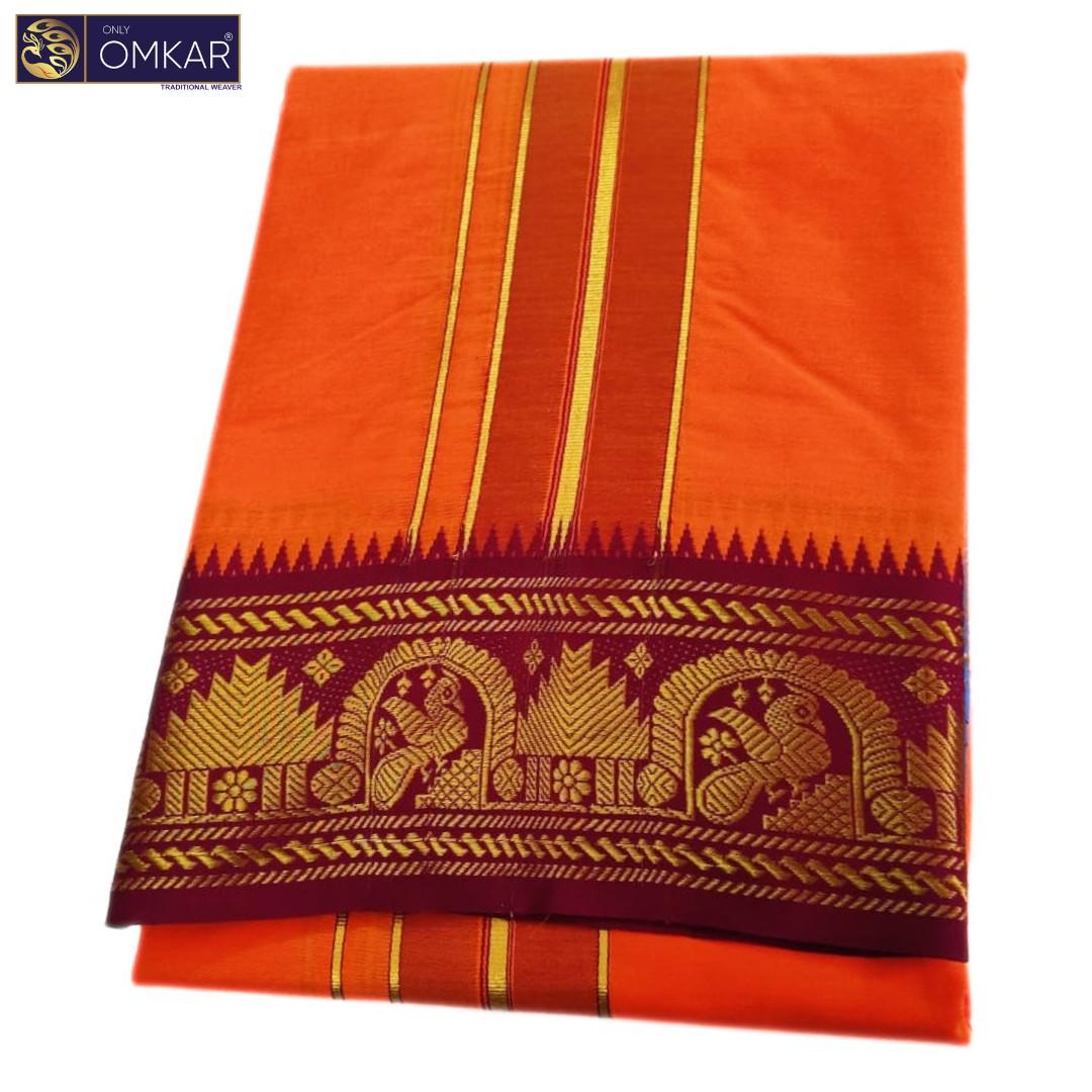Orange Color Premium Soft Cotton Dhotis - Image 3