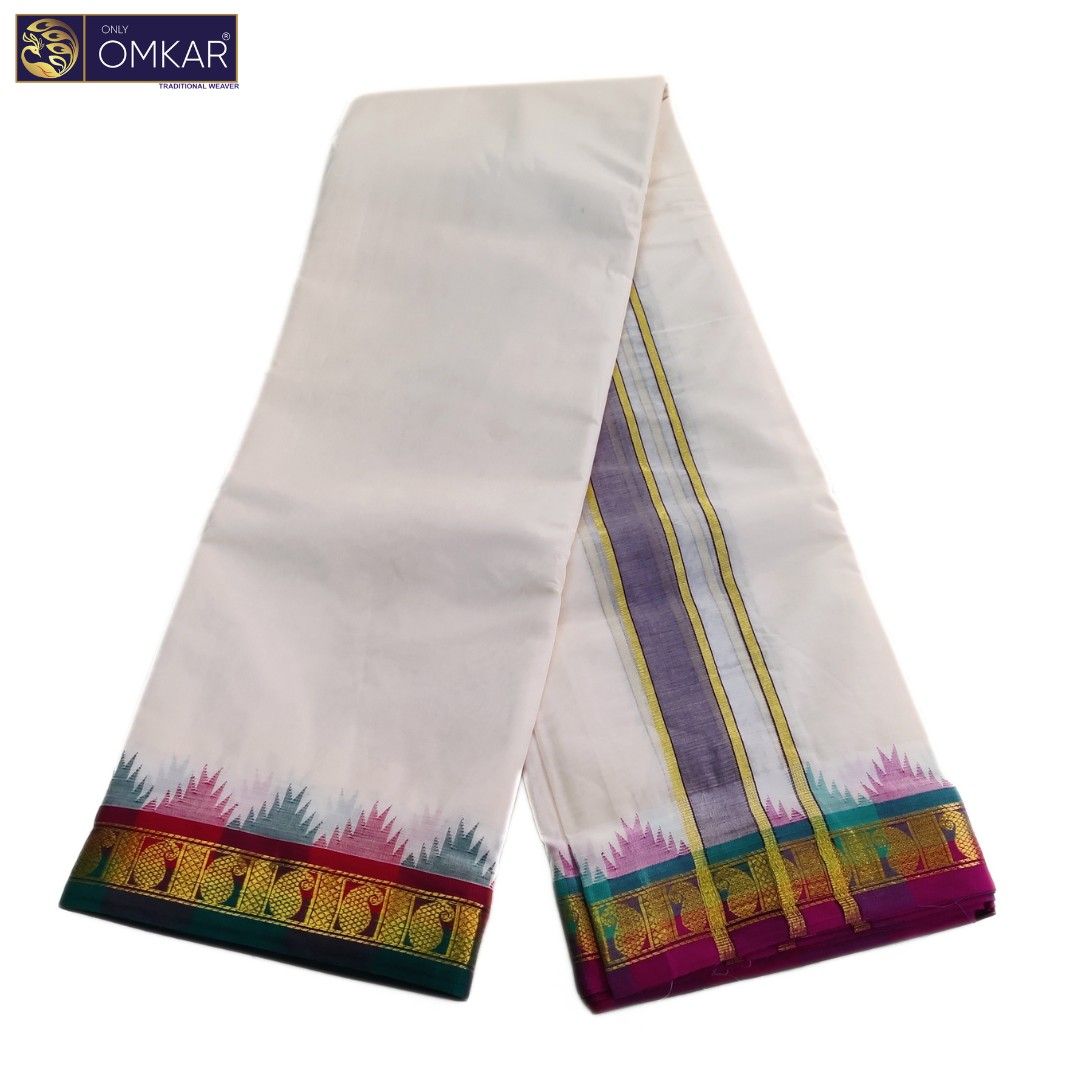 2 Inch Temple Border Kanchi Cotton Dhotis - Image 2