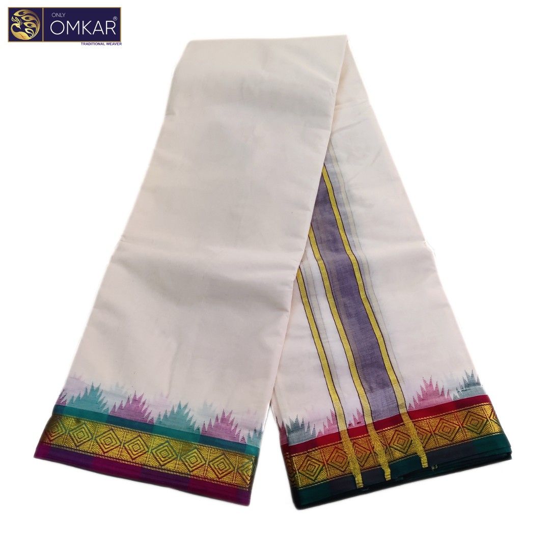 2 Inch Temple Border Kanchi Cotton Dhotis - Image 2