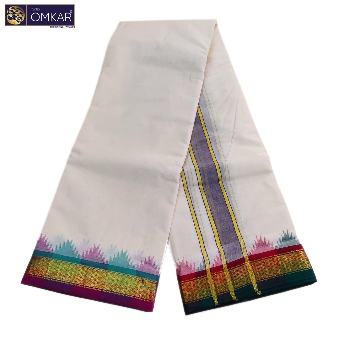 2 Inch Temple Border Kanchi Cotton Dhotis - Image 2