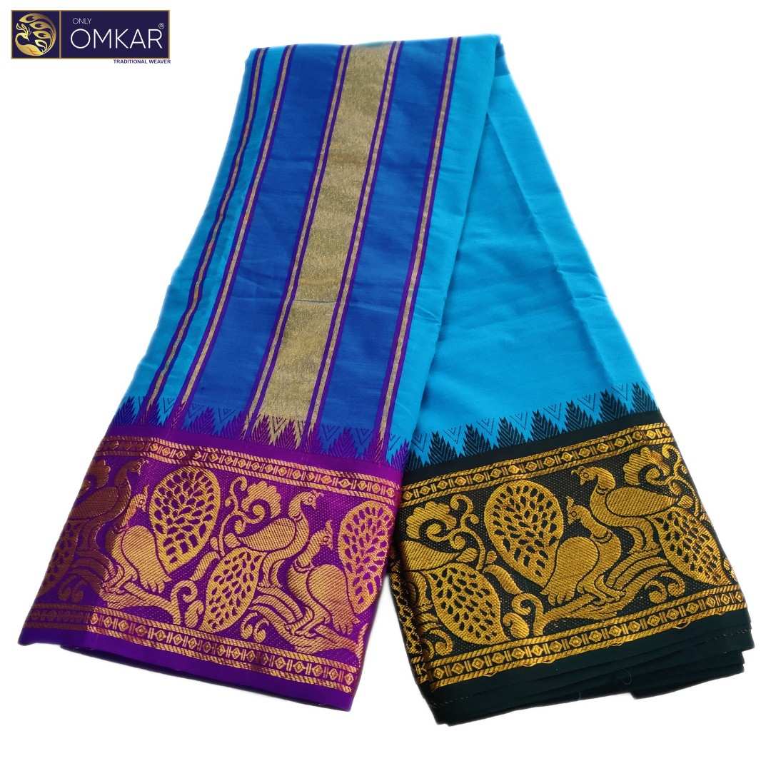 Anandha Blue Premium Jacquard Color Dhotis - Image 2