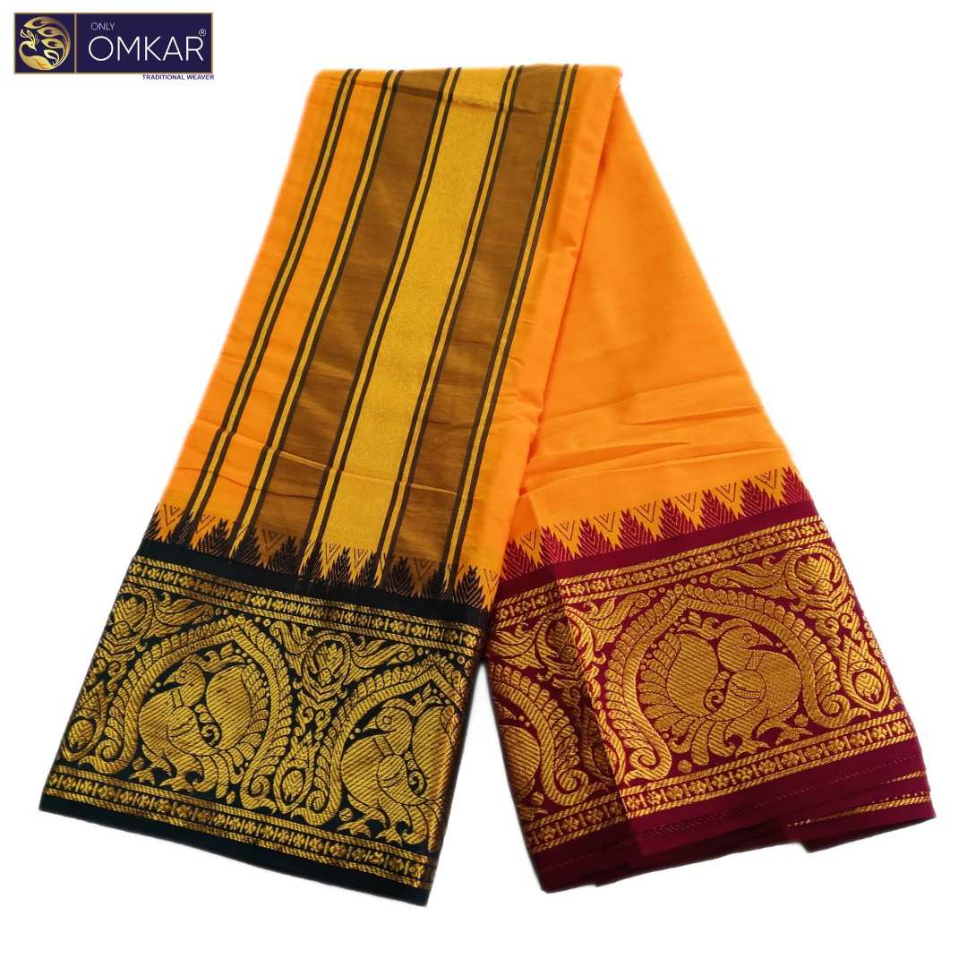 Golden Yellow Color Premium Jacquard Color Dhotis - Image 2