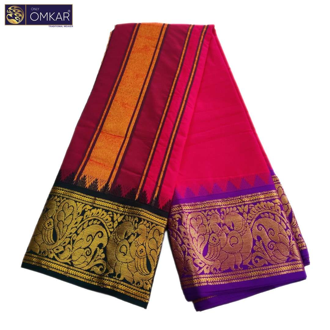 Pink Color Premium Jacquard Color Dhotis - Image 2