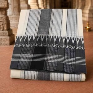Black Border Dhoti Silver Line Design First Quality Dhoti