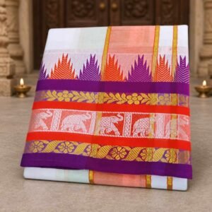 7 Inch Thalampoo Jacquard White Pure Cotton Dhoti