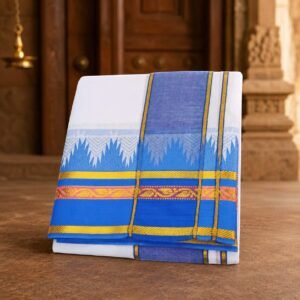 5 Inch Thalampoo Jacquard White Pure Cotton Dhoti