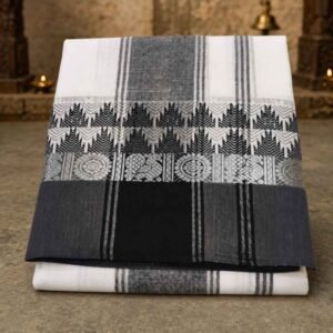 Double Tower Silver Black Border Dhoti