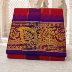 Red Color 8 Inch Jacquard Dhoti | Only Omkar Dhotis