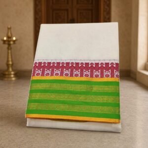 Temple Border Half White Premium Quality Dhoti | Only Omkar Dhotis
