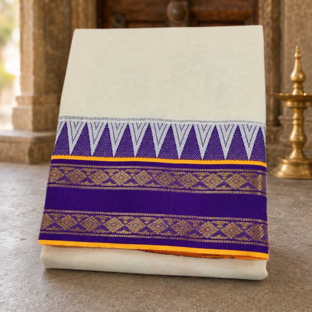 Rudraksham Border Half White Premium Quality Dhoti | Only Omkar Dhotis