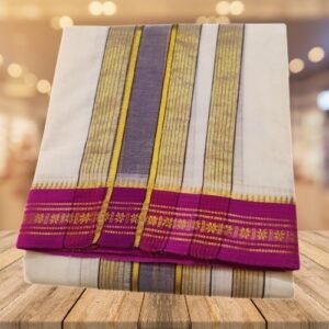 2 Inch Coin Border/Rudraksham Cotton Border Dhoti Set 9×5