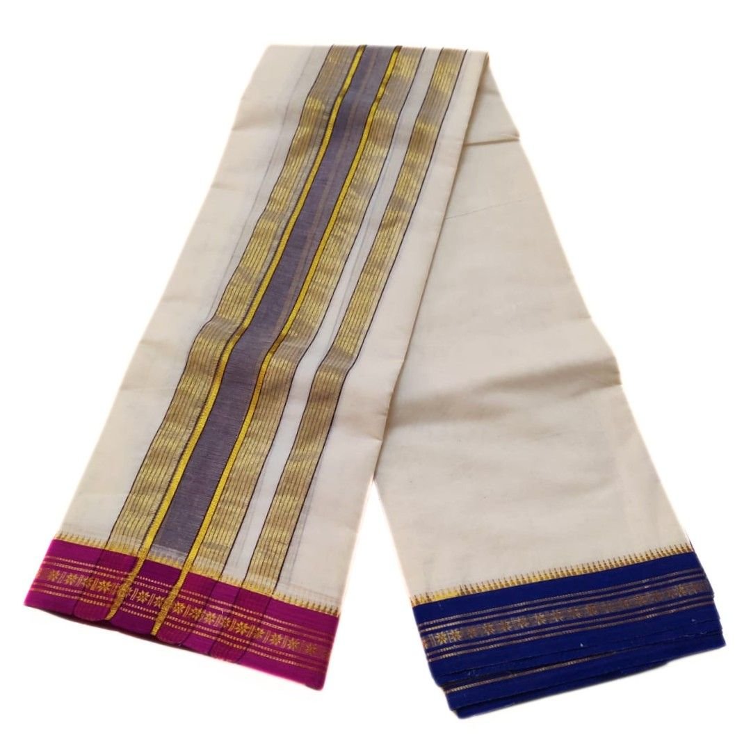 2 Inch Coin Border/Rudraksham Cotton Border Dhoti Set 9x5 - Image 2