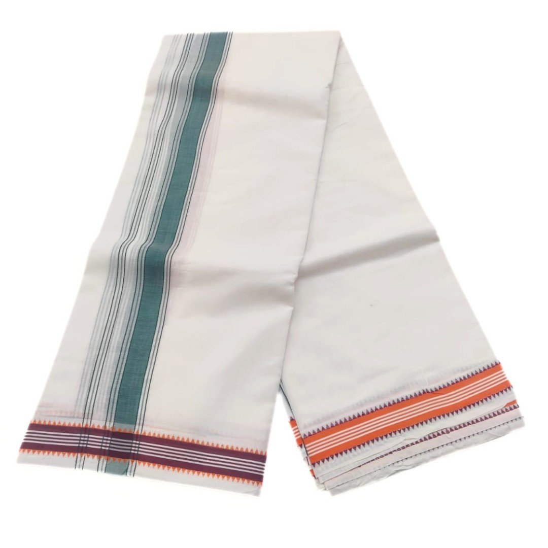 1 Inch Double Mokku Fancy White Kanchi Cotton Dhoti - Image 2