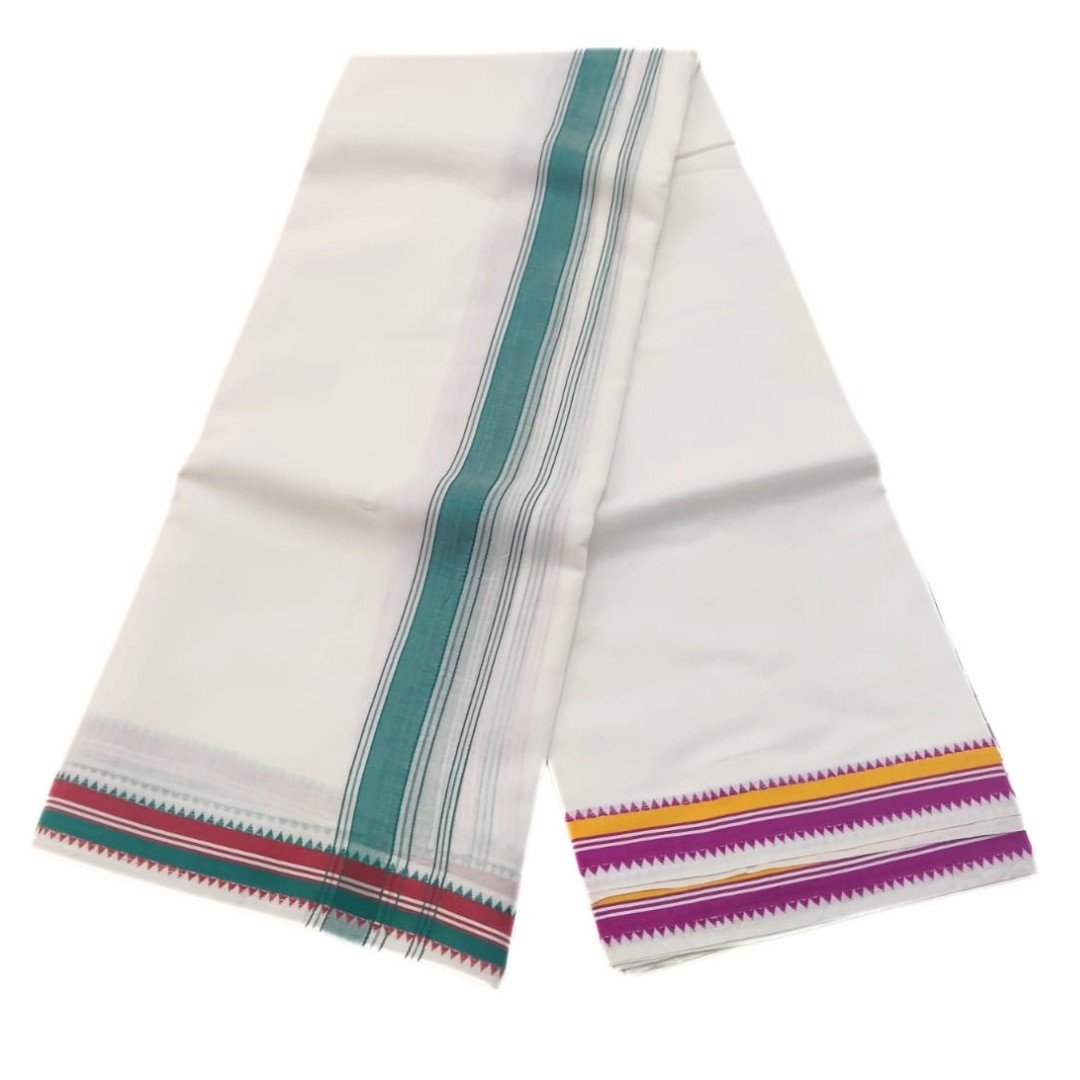 1 Inch Double Mokku Fancy White Kanchi Cotton Dhoti - Image 2