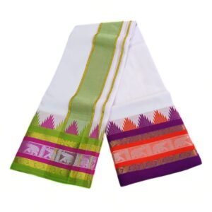 7 Inch Thalampoo Jacquard White Pure Cotton Dhoti
