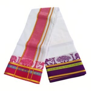 5 Inch Thalampoo Jacquard White Pure Cotton Dhoti