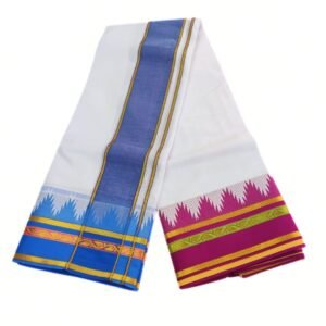 5 Inch Thalampoo Jacquard White Pure Cotton Dhoti