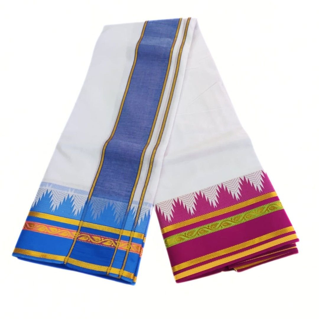 5 Inch Thalampoo Jacquard White Pure Cotton Dhoti - Image 2