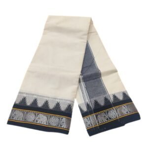 Elephant Designed Black Border Dhoti With Silver Zari