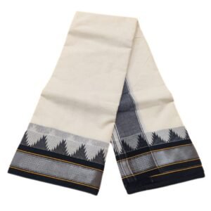Mayilkan Designed Black Border Dhoti With Silver Zari