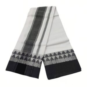 Double Tower Silver Black Border Dhoti