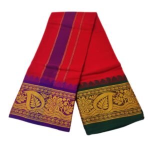 Red Color 8 Inch Jacquard Dhoti | Only Omkar Dhotis