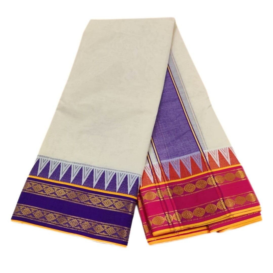 Rudraksham Border Half White Premium Quality Dhoti | Only Omkar Dhotis - Image 2