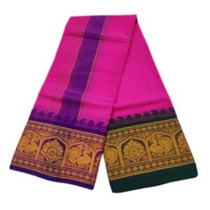 Pink Color 8 Inch Jacquard Dhoti | Only Omkar Dhotis