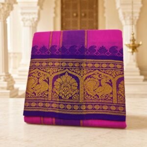 Pink Color 8 Inch Jacquard Dhoti | Only Omkar Dhotis