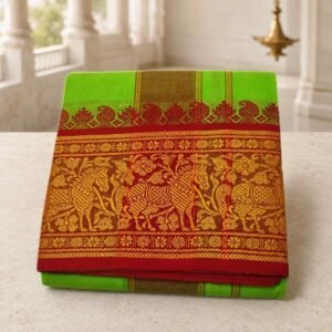 Light Green Color 8 Inch Jacquard Dhoti | Only Omkar Dhotis