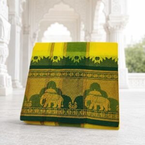Lemon Yellow Color 8 Inch Jacquard Dhoti | Only Omkar Dhotis
