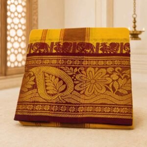 Golden Yellow Color 8 Inch Jacquard Dhoti | Only Omkar Dhotis