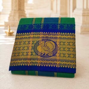 Green Color 8 Inch Jacquard Dhoti | Only Omkar Dhotis
