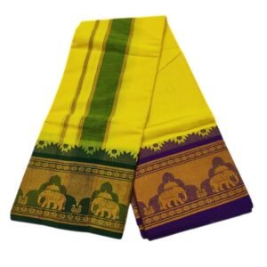 Lemon Yellow Color 8 Inch Jacquard Dhoti | Only Omkar Dhotis