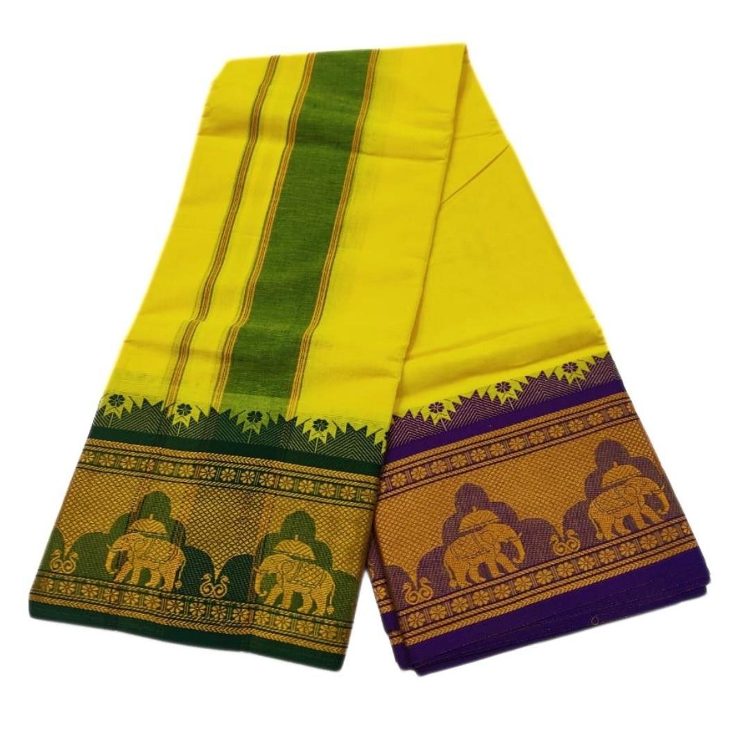 Lemon Yellow Color 8 Inch Jacquard Dhoti | Only Omkar Dhotis - Image 2