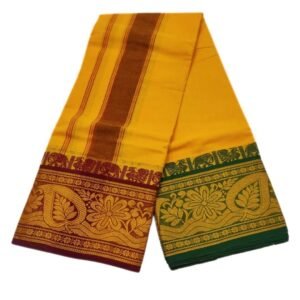 Golden Yellow Color 8 Inch Jacquard Dhoti | Only Omkar Dhotis