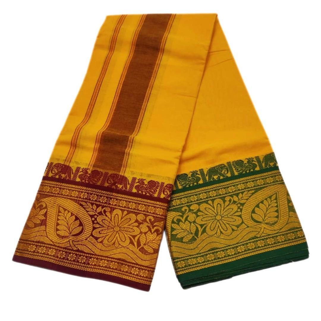 Golden Yellow Color 8 Inch Jacquard Dhoti | Only Omkar Dhotis - Image 2