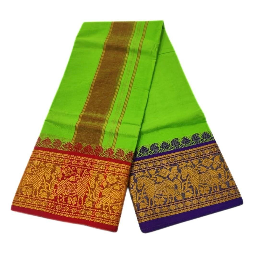 Light Green Color 8 Inch Jacquard Dhoti | Only Omkar Dhotis - Image 2