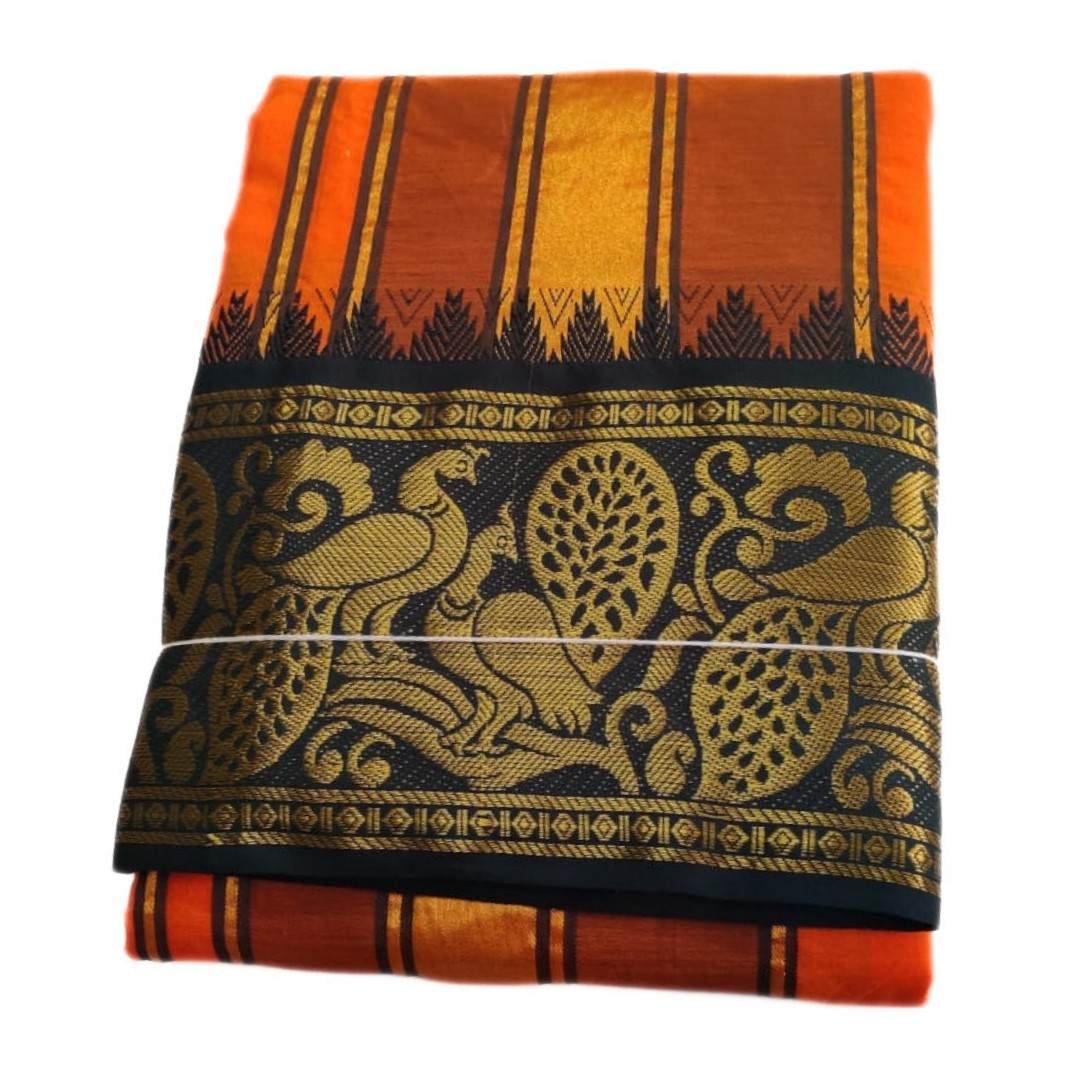 Orange Color Premium Jacquard Color Dhotis