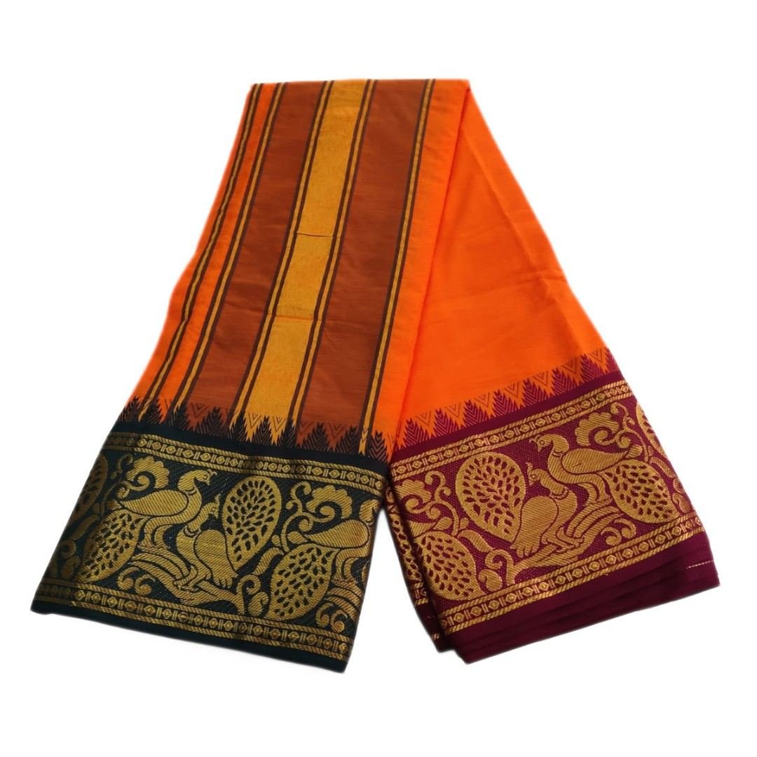 Orange Color Premium Jacquard Color Dhotis - Image 2