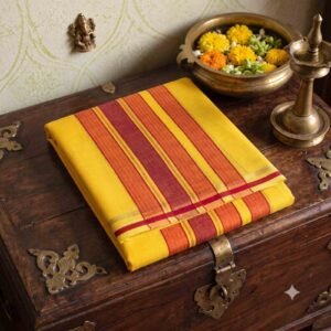 Line Border Yellow Color Dhoti | Only Omkar Dhotis